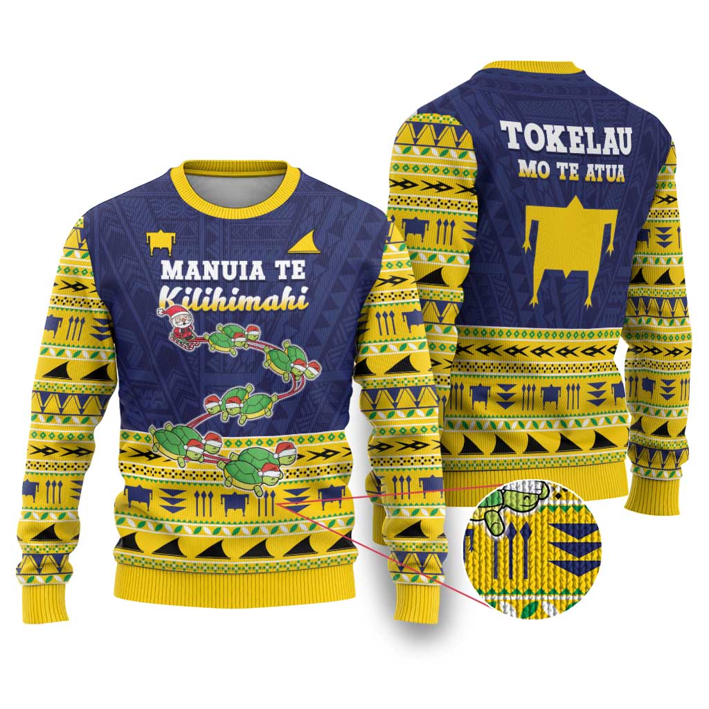 Tokelau Christmas Ugly Christmas Sweater Tokelauan Turtle Santa Sleigh LT05 Yellow - Polynesian Pride