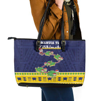 Tokelau Christmas Leather Tote Bag Tokelauan Turtle Santa Sleigh LT05 - Polynesian Pride