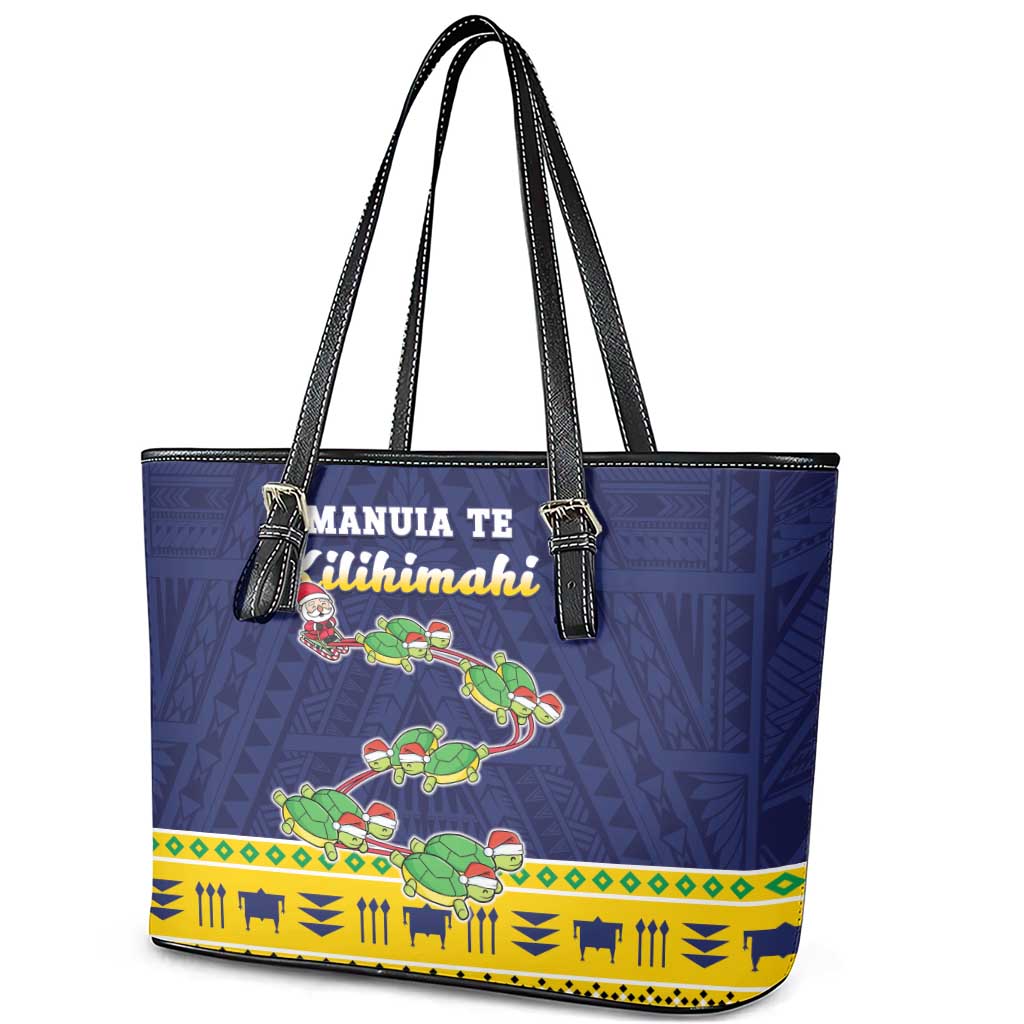 Tokelau Christmas Leather Tote Bag Tokelauan Turtle Santa Sleigh LT05 - Polynesian Pride