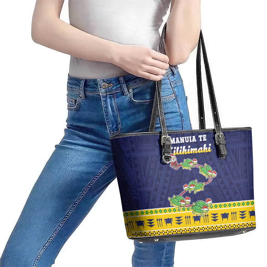 Tokelau Christmas Leather Tote Bag Tokelauan Turtle Santa Sleigh LT05 - Polynesian Pride