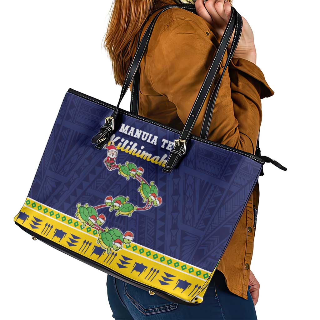 Tokelau Christmas Leather Tote Bag Tokelauan Turtle Santa Sleigh LT05 - Polynesian Pride