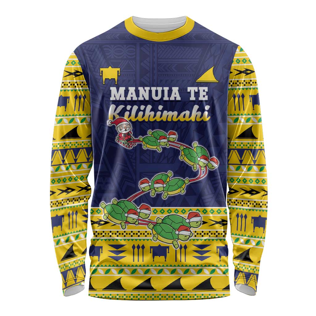 Tokelau Christmas Long Sleeve Shirt Tokelauan Turtle Santa Sleigh