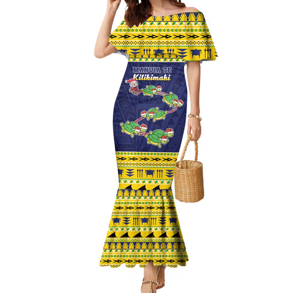 Tokelau Christmas Mermaid Dress Tokelauan Turtle Santa Sleigh LT05 Women Yellow - Polynesian Pride