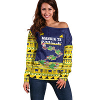 Tokelau Christmas Off Shoulder Sweater Tokelauan Turtle Santa Sleigh LT05 Women Yellow - Polynesian Pride