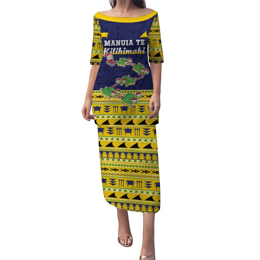 Tokelau Christmas Puletasi Tokelauan Turtle Santa Sleigh LT05 Long Dress Yellow - Polynesian Pride