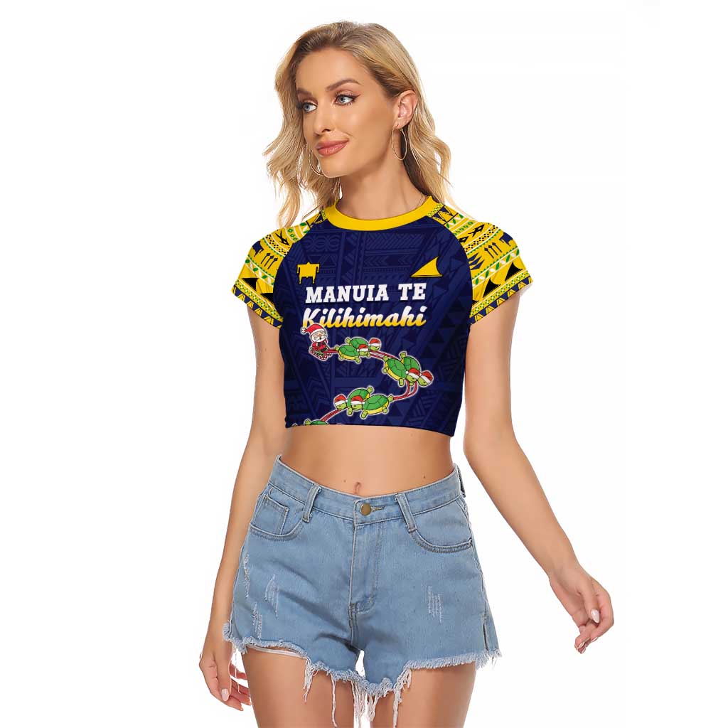 Tokelau Christmas Raglan Cropped T Shirt Tokelauan Turtle Santa Sleigh LT05 Female Yellow - Polynesian Pride