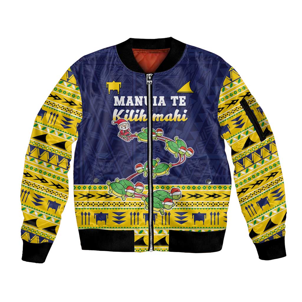 Tokelau Christmas Sleeve Zip Bomber Jacket Tokelauan Turtle Santa Sleigh LT05 Unisex Yellow - Polynesian Pride