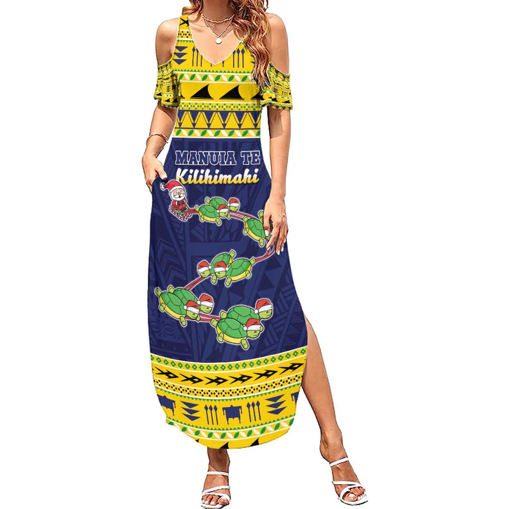 Tokelau Christmas Summer Maxi Dress Tokelauan Turtle Santa Sleigh LT05 Women Yellow - Polynesian Pride