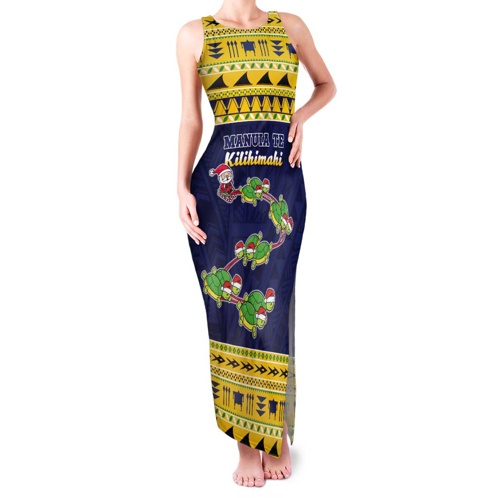 Tokelau Christmas Tank Maxi Dress Tokelauan Turtle Santa Sleigh LT05 Women Yellow - Polynesian Pride