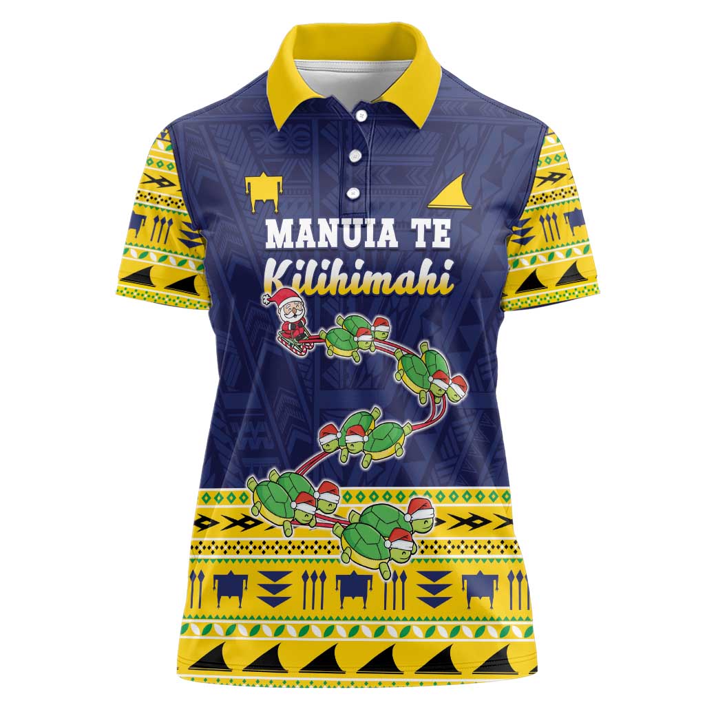 Tokelau Christmas Women Polo Shirt Tokelauan Turtle Santa Sleigh