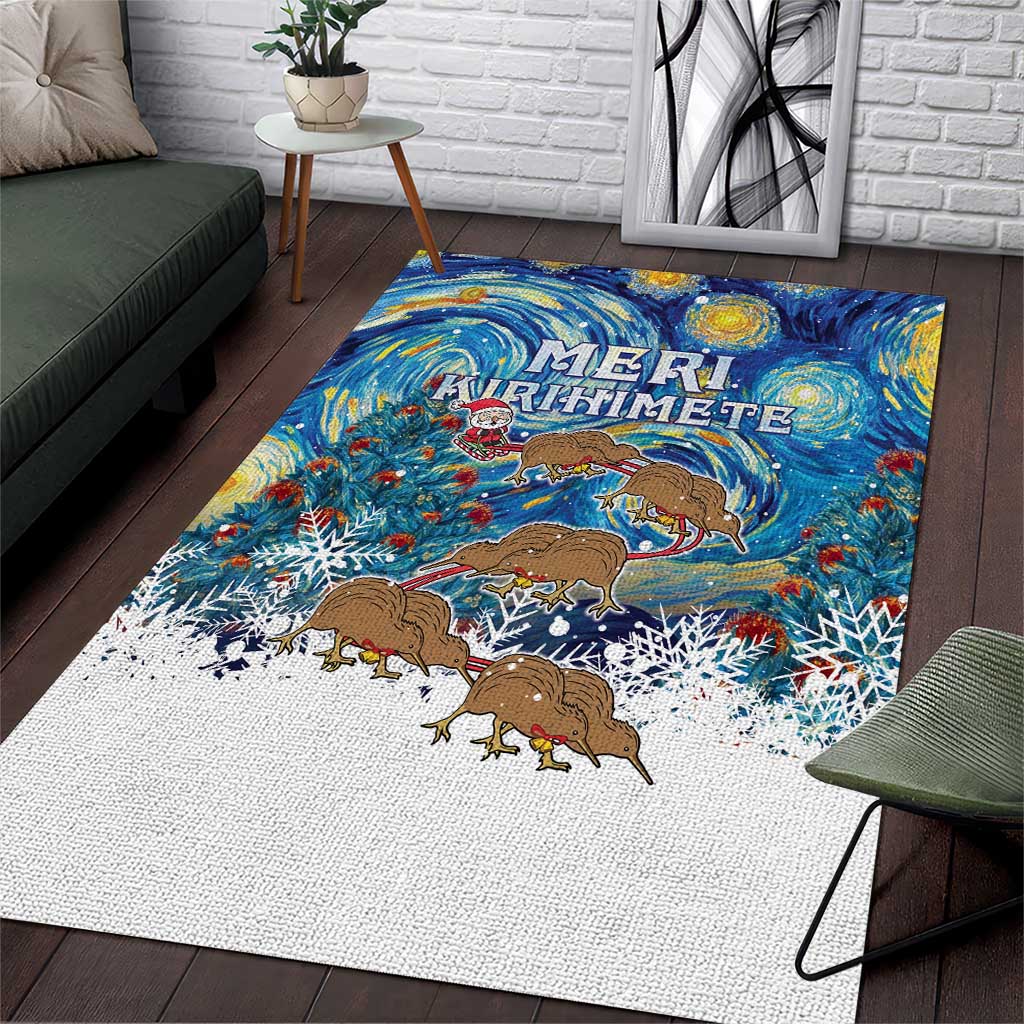 New Zealand Christmas Area Rug Kiwis Santa Sleigh Starry Night Style LT05 Blue - Polynesian Pride