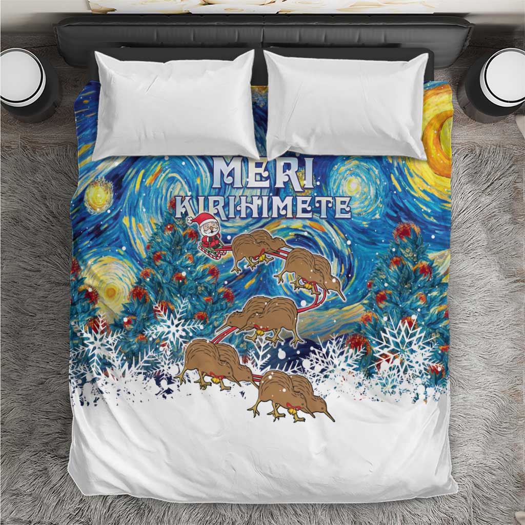 New Zealand Christmas Bedding Set Kiwis Santa Sleigh Starry Night Style LT05 Blue - Polynesian Pride