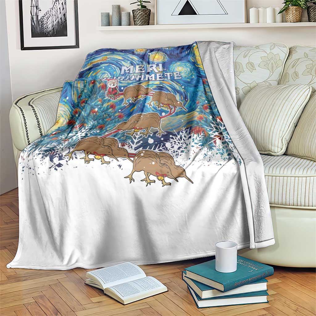 New Zealand Christmas Blanket Kiwis Santa Sleigh Starry Night Style LT05 Blue - Polynesian Pride