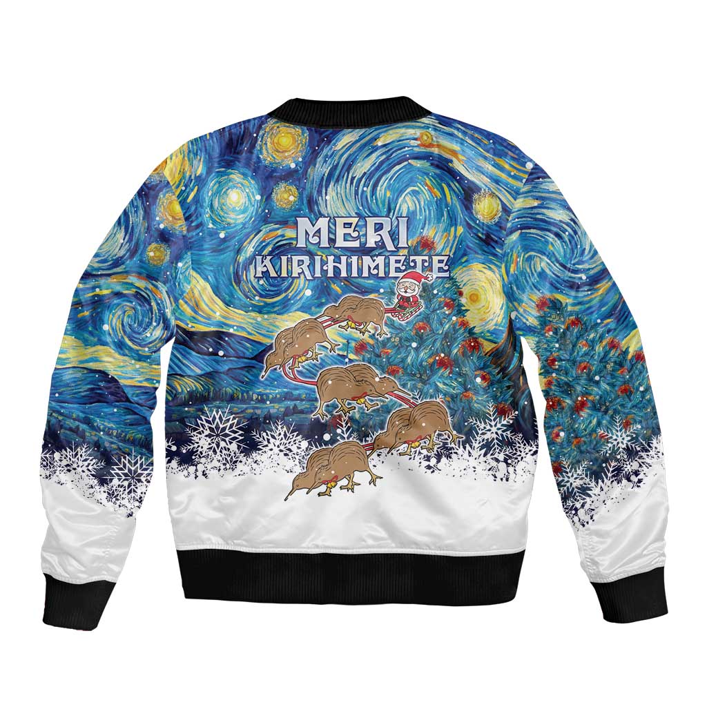 New Zealand Christmas Bomber Jacket Kiwis Santa Sleigh Starry Night Style LT05 - Polynesian Pride