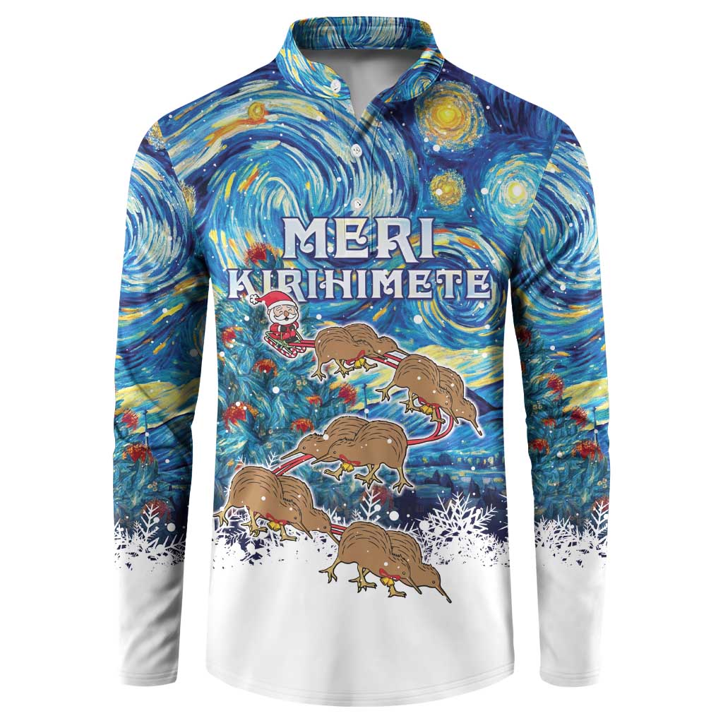 New Zealand Christmas Button Sweatshirt Kiwis Santa Sleigh Starry Night Style LT05 Blue - Polynesian Pride