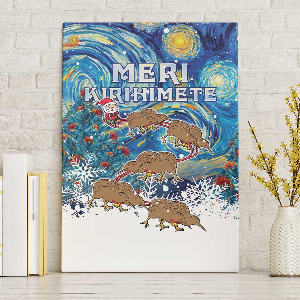 New Zealand Christmas Canvas Wall Art Kiwis Santa Sleigh Starry Night Style LT05 Without Frame Blue - Polynesian Pride