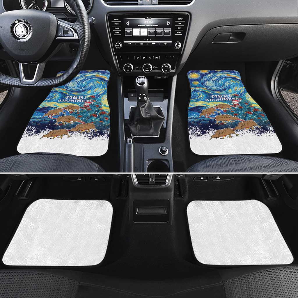 New Zealand Christmas Car Mats Kiwis Santa Sleigh Starry Night Style LT05 Set 4pcs Blue - Polynesian Pride