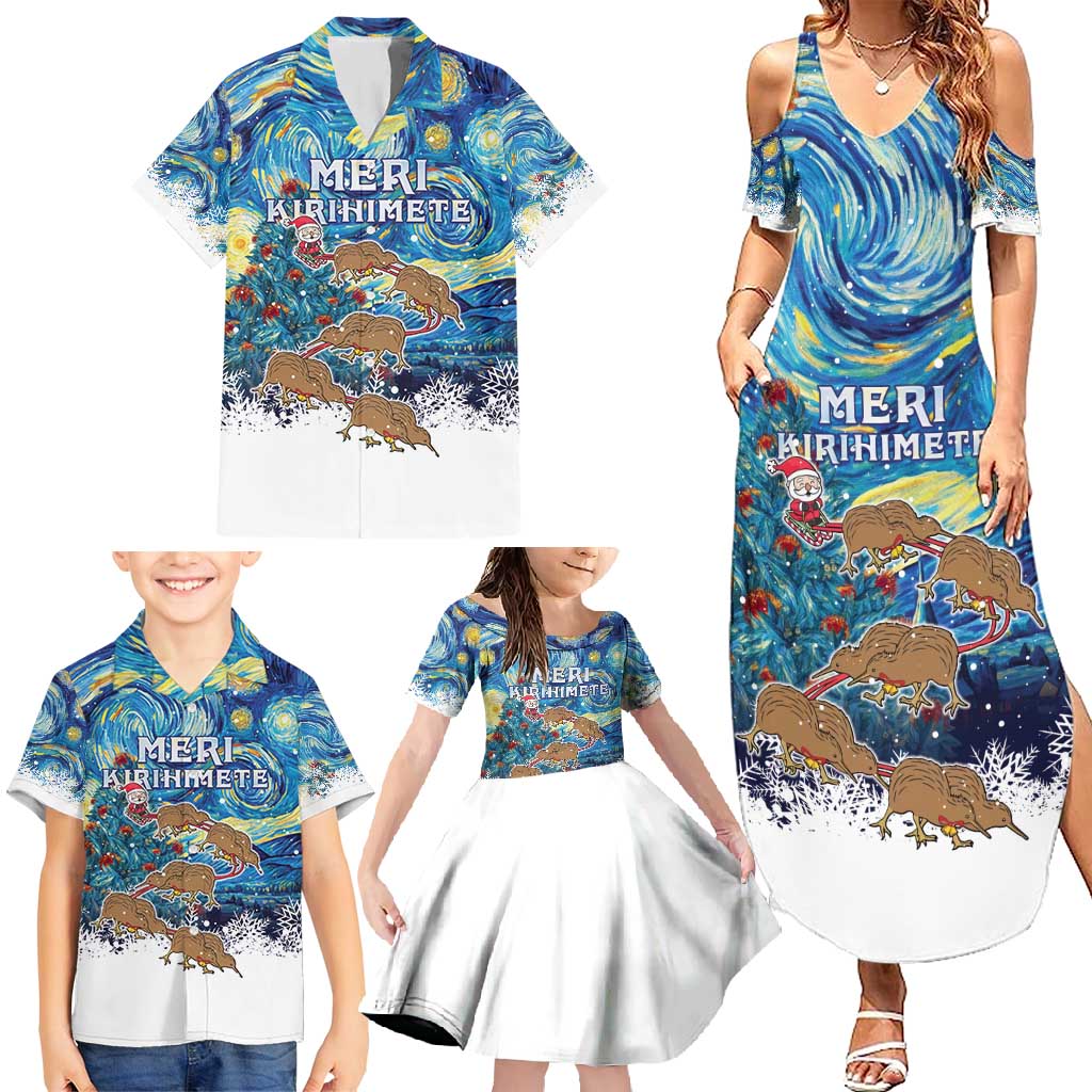 New Zealand Christmas Family Matching Summer Maxi Dress and Hawaiian Shirt Kiwis Santa Sleigh Starry Night Style