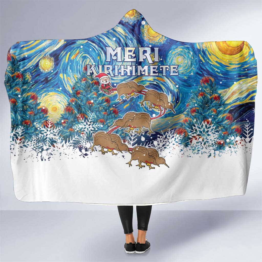 New Zealand Christmas Hooded Blanket Kiwis Santa Sleigh Starry Night Style LT05 One Size Blue - Polynesian Pride