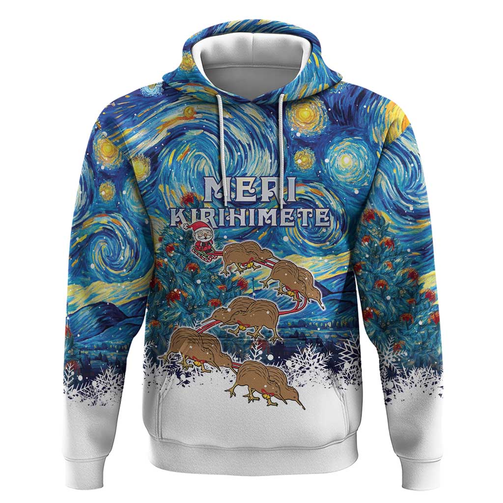 New Zealand Christmas Hoodie Kiwis Santa Sleigh Starry Night Style LT05 Pullover Hoodie Blue - Polynesian Pride