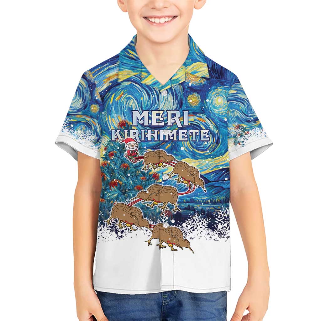 New Zealand Christmas Kid Hawaiian Shirt Kiwis Santa Sleigh Starry Night Style LT05 Kid Blue - Polynesian Pride