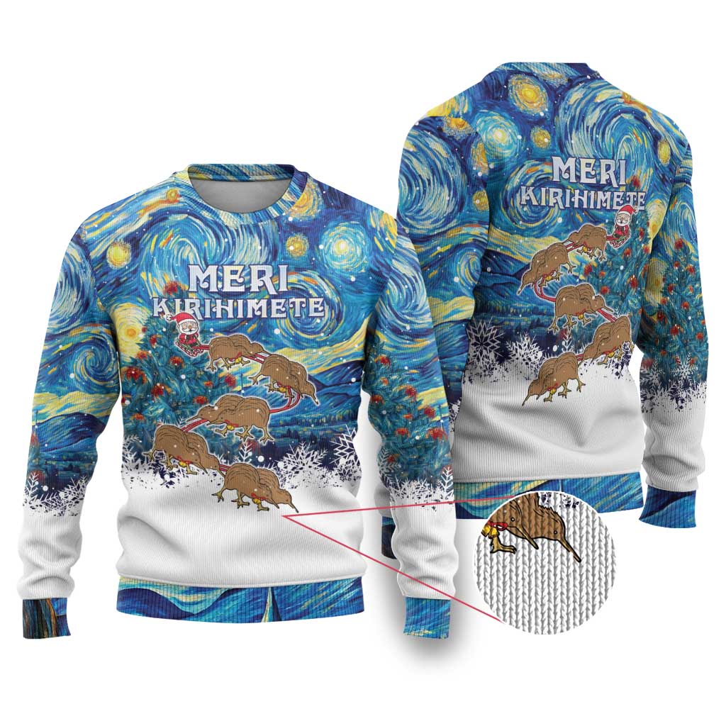 New Zealand Christmas Ugly Christmas Sweater Kiwis Santa Sleigh Starry Night Style LT05 Blue - Polynesian Pride