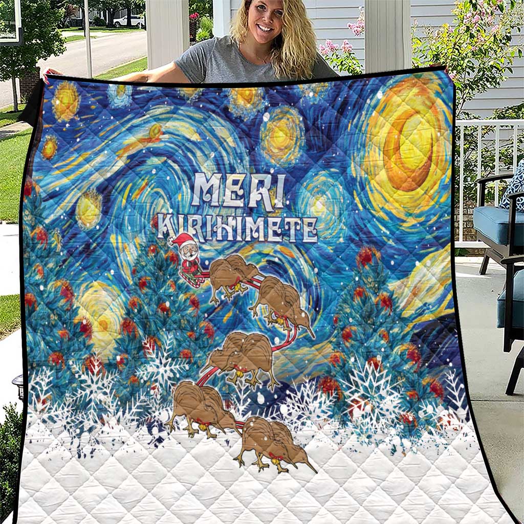 New Zealand Christmas Quilt Kiwis Santa Sleigh Starry Night Style LT05 Blue - Polynesian Pride