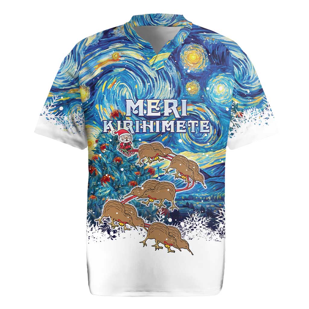 New Zealand Christmas Rugby Jersey Kiwis Santa Sleigh Starry Night Style LT05 Blue - Polynesian Pride