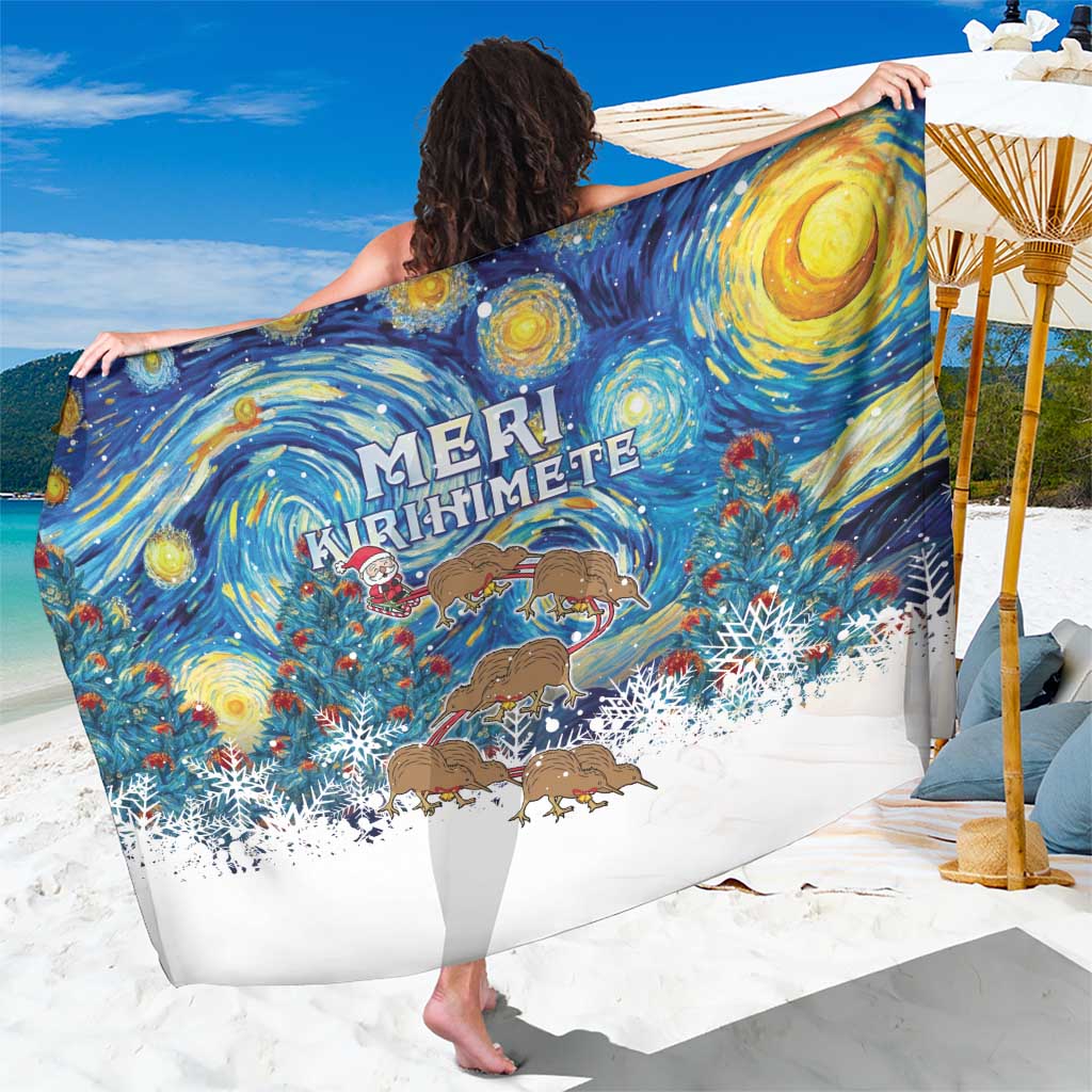 New Zealand Christmas Sarong Kiwis Santa Sleigh Starry Night Style LT05 One Size 44 x 66 inches Blue - Polynesian Pride