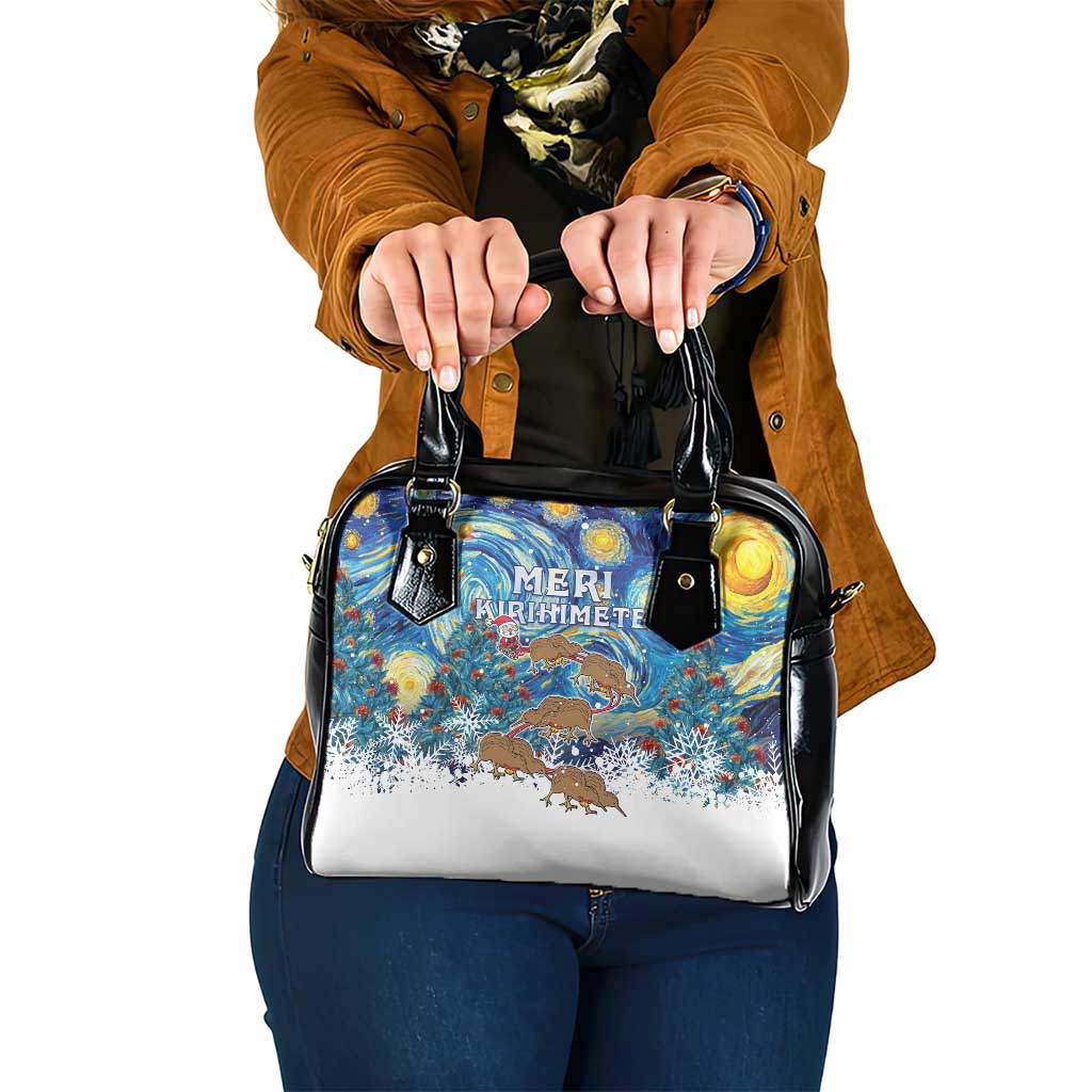 New Zealand Christmas Shoulder Handbag Kiwis Santa Sleigh Starry Night Style LT05 One Size Blue - Polynesian Pride