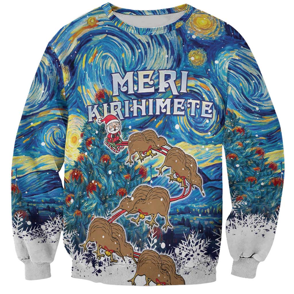 New Zealand Christmas Sweatshirt Kiwis Santa Sleigh Starry Night Style LT05 Unisex Blue - Polynesian Pride