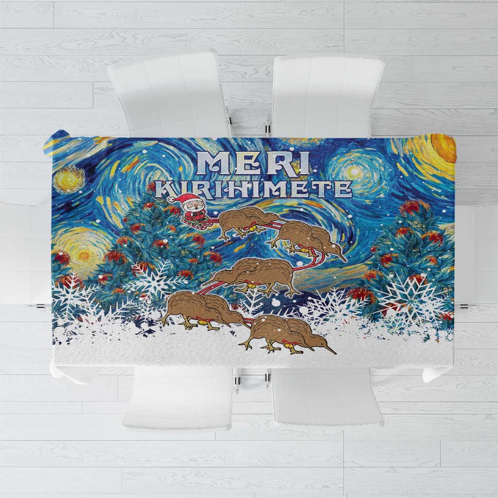 New Zealand Christmas Tablecloth Kiwis Santa Sleigh Starry Night Style LT05 Blue - Polynesian Pride