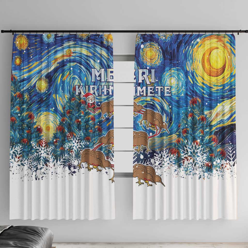 New Zealand Christmas Window Curtain Kiwis Santa Sleigh Starry Night Style LT05 With Hooks Blue - Polynesian Pride