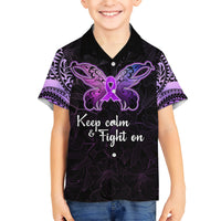 Pancreatic Cancer Awareness Kid Hawaiian Shirt Keep Calm And Fight On Polynesian Pattern LT05 Kid Purple - Polynesian Pride