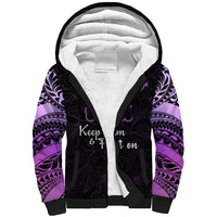 Pancreatic Cancer Awareness Sherpa Hoodie Keep Calm And Fight On Polynesian Pattern LT05 Unisex Purple - Polynesian Pride