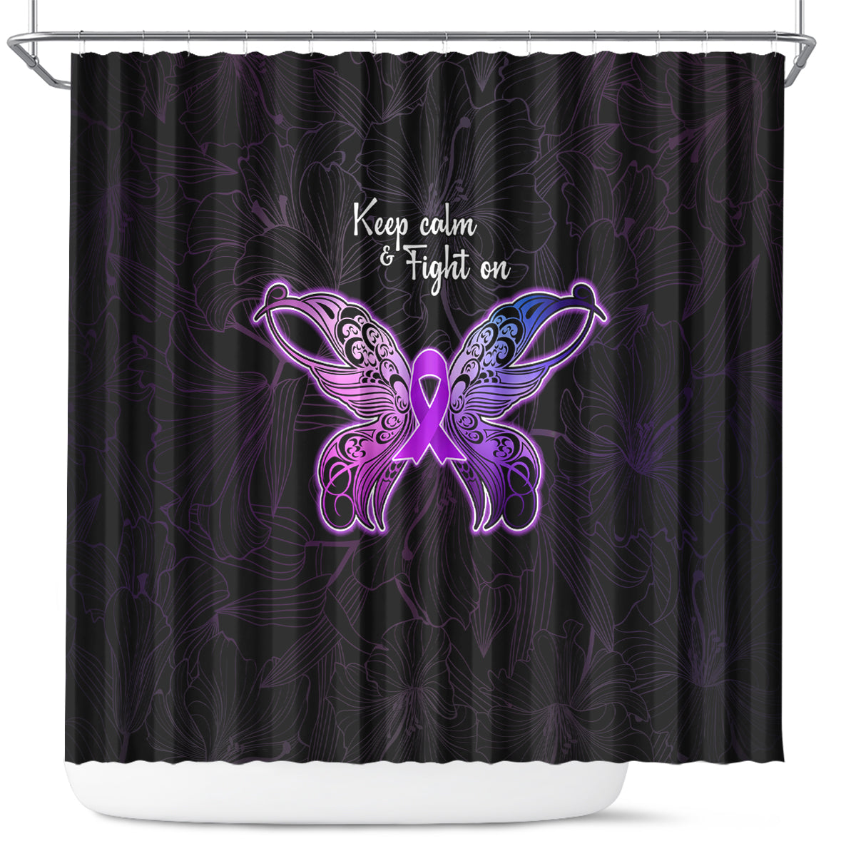 Pancreatic Cancer Awareness Shower Curtain Keep Calm And Fight On Polynesian Pattern LT05 Purple - Polynesian Pride