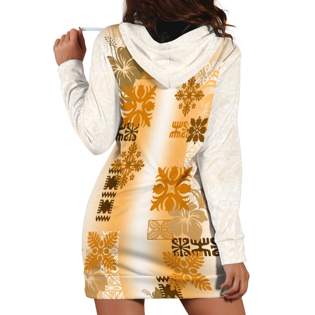 Hawaiian Quilt Hoodie Dress Vintage Pattern Brown LT05 - Polynesian Pride