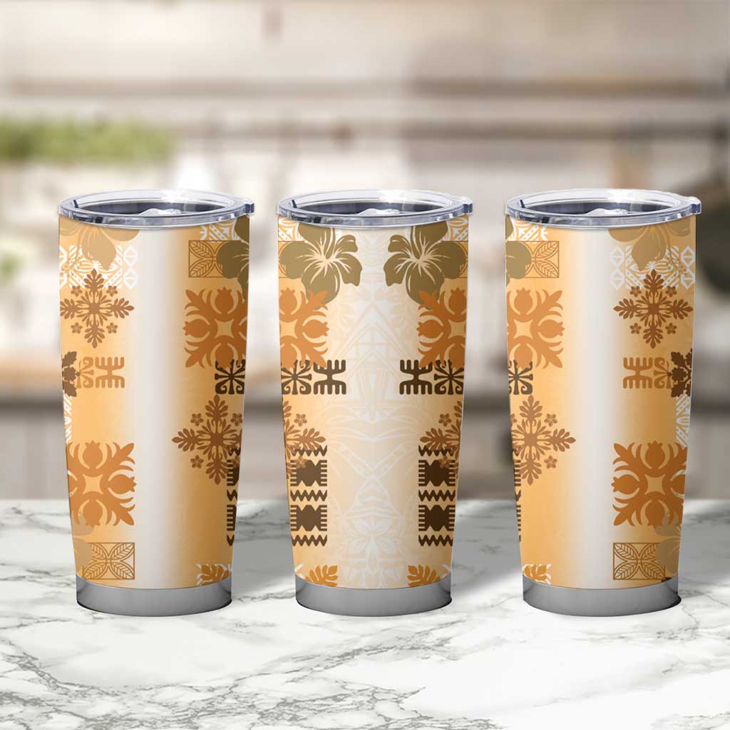 Hawaiian Quilt Tumbler Cup Vintage Pattern Brown LT05 - Polynesian Pride