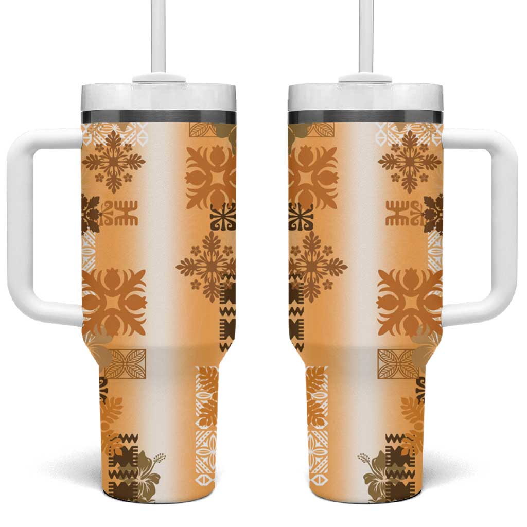 Hawaiian Quilt Tumbler With Handle Vintage Pattern Brown LT05 One Size: 40 oz Brown - Polynesian Pride