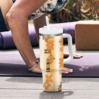 Hawaiian Quilt Tumbler With Handle Vintage Pattern Brown LT05 - Polynesian Pride