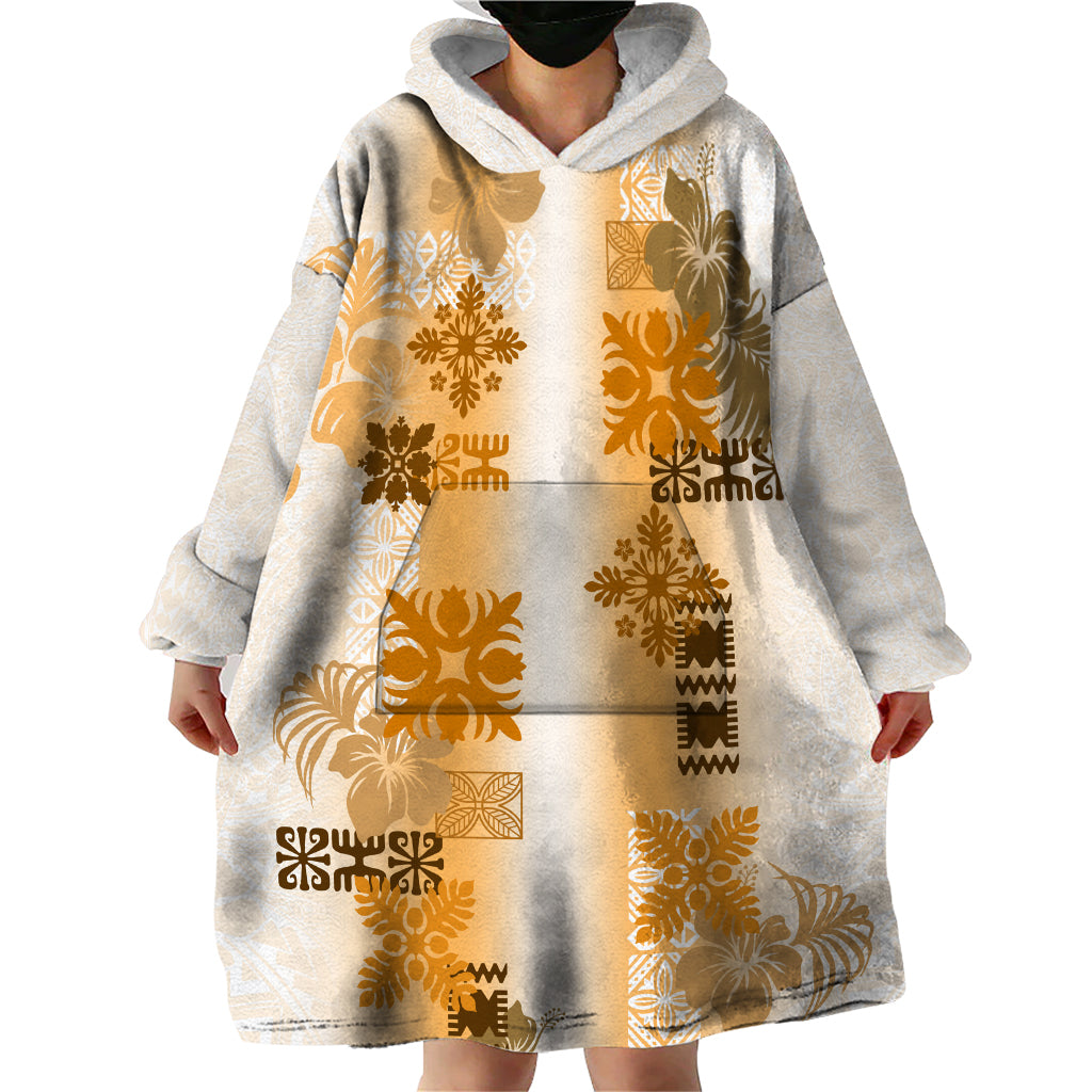 Hawaiian Quilt Wearable Blanket Hoodie Vintage Pattern Brown LT05 - Polynesian Pride