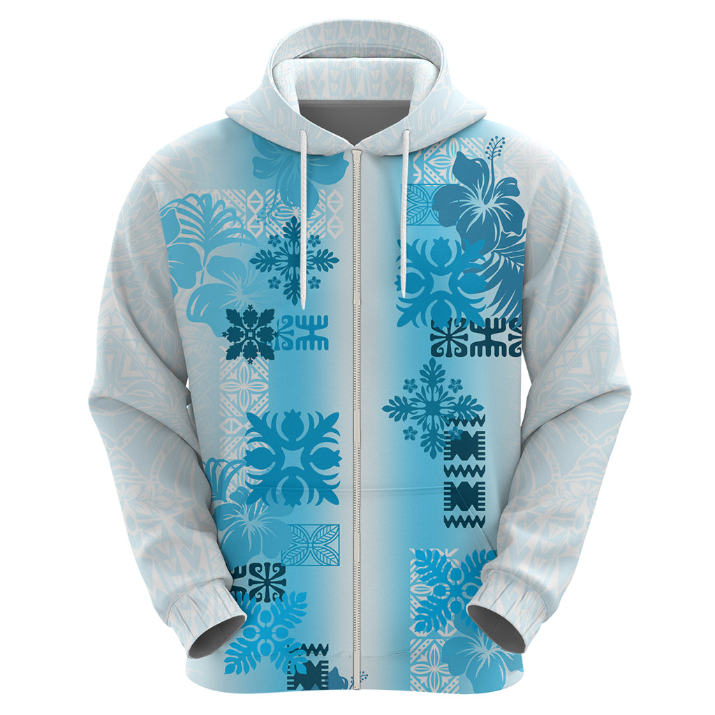 Hawaiian Quilt Hoodie Vintage Pattern Blue LT05 - Polynesian Pride