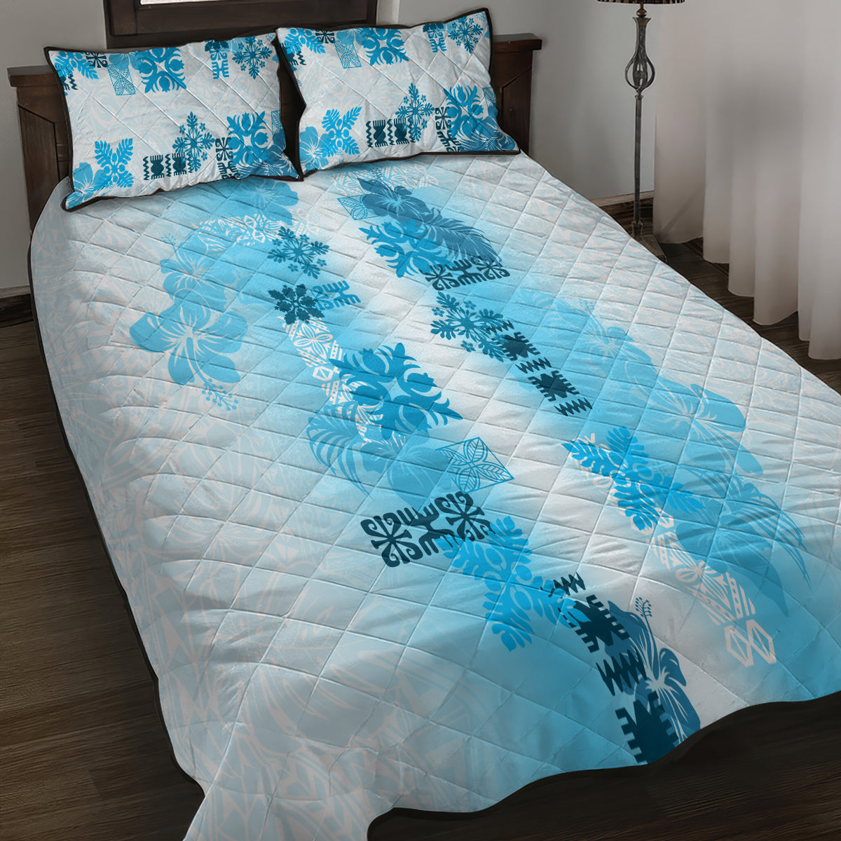Hawaiian Quilt Quilt Bed Set Vintage Pattern Blue LT05 - Polynesian Pride