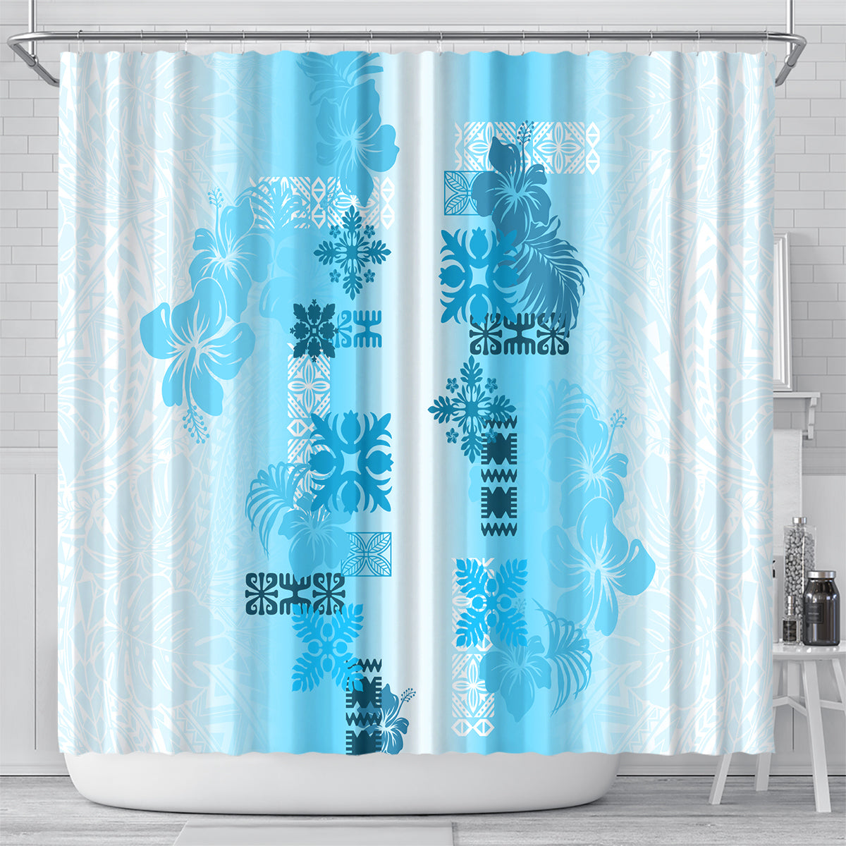 Hawaiian Quilt Shower Curtain Vintage Pattern Blue LT05 - Polynesian Pride