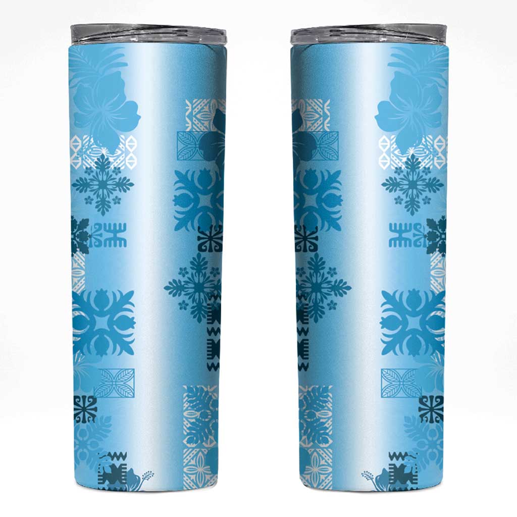 Hawaiian Quilt Skinny Tumbler Vintage Pattern Blue