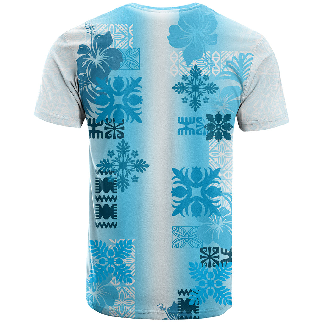 Hawaiian Quilt T Shirt Vintage Pattern Blue LT05 - Polynesian Pride