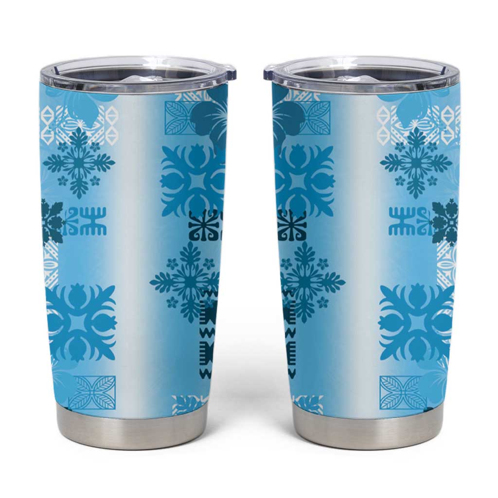 Hawaiian Quilt Tumbler Cup Vintage Pattern Blue LT05 Blue - Polynesian Pride