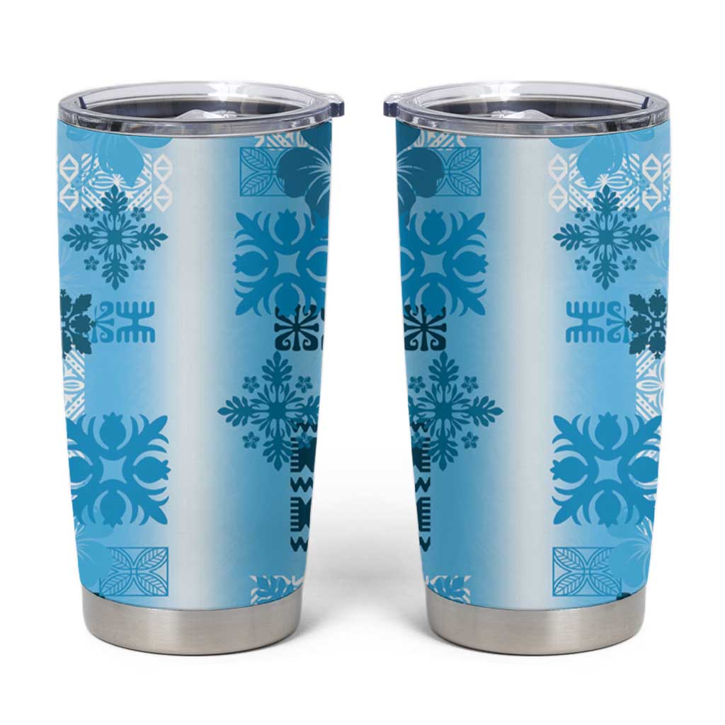 Hawaiian Quilt Tumbler Cup Vintage Pattern Blue