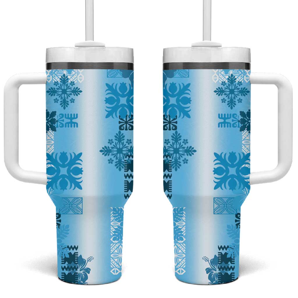 Hawaiian Quilt Tumbler With Handle Vintage Pattern Blue