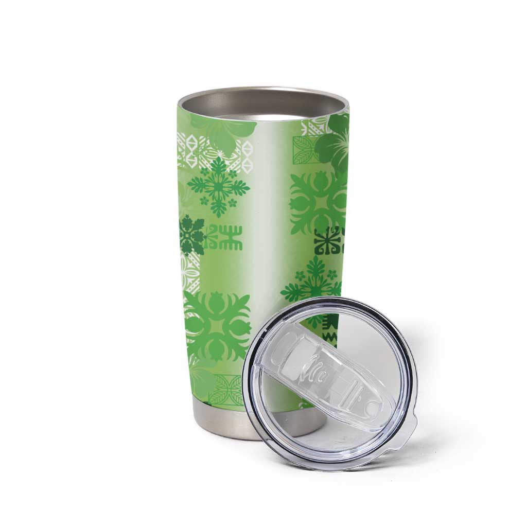 Hawaiian Quilt Tumbler Cup Vintage Pattern Green LT05 - Polynesian Pride